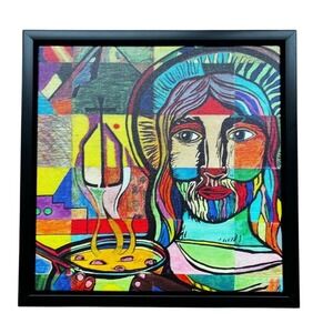 Colorful Abstract Jesus‎ Art Canvas Print 11.25"  Framed